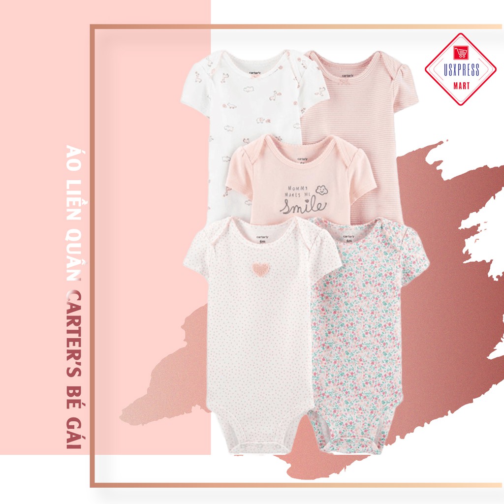 [Nhập Khẩu Mỹ]Áo Liền Quần Carter's Bé Gái,FLORAL Bodysuite ,18M,24M,Combo 5 cái , 5 Màu ,100% Cotton , Chất Thun Mềm. .