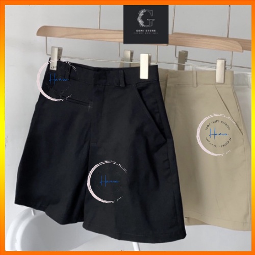 Quần Short Kaki Túi Cơi Nữ Lưng Cao Cạp Khóa Chất Kaki Mềm Dày Dặn Phong Cách Hàn Quốc Hanva