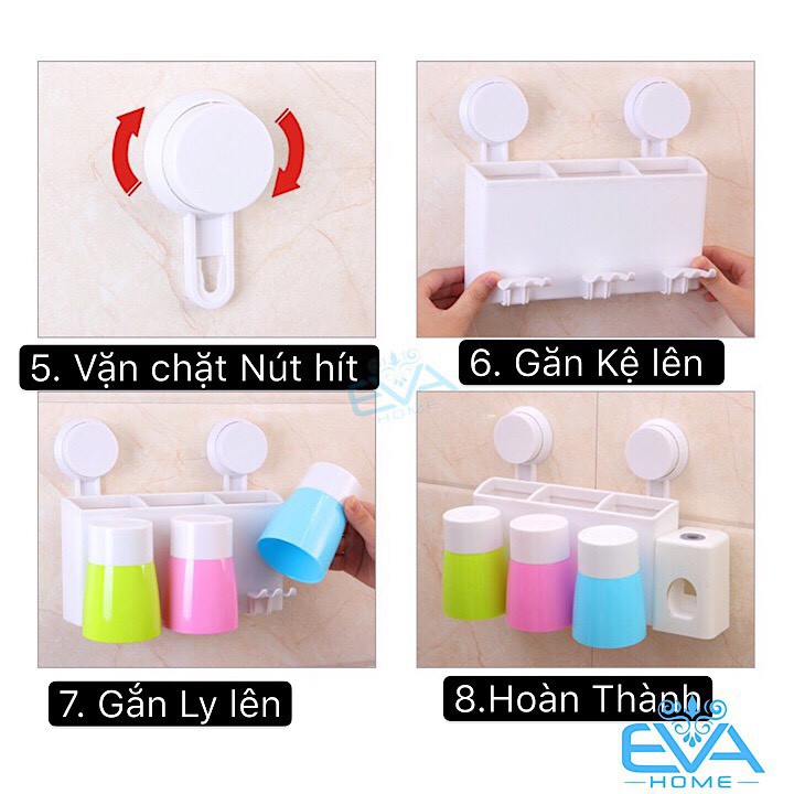 Bộ Nhả Kem Đánh Răng Tự Động Hút Chân Không Kèm 3 Ly