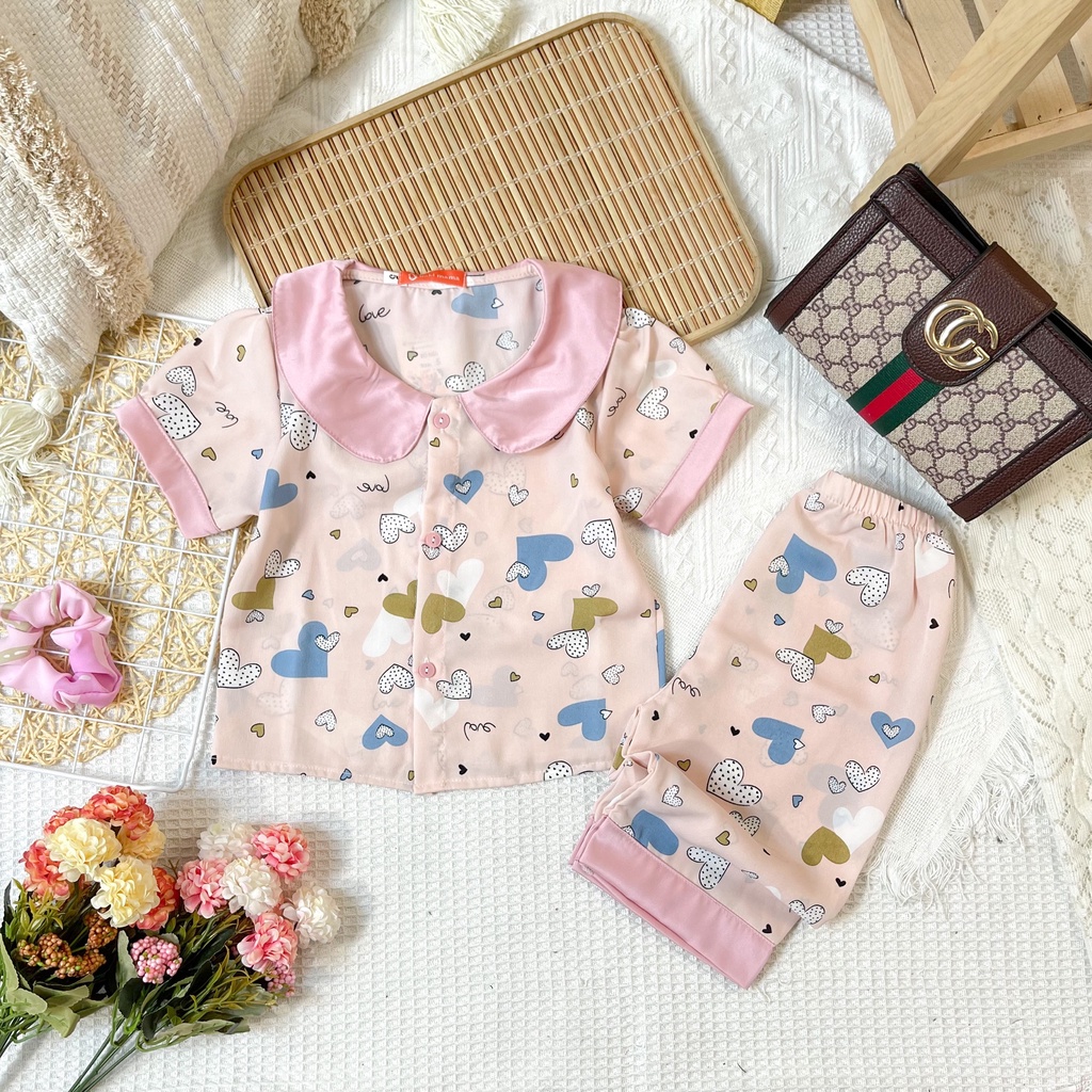 Bộ Đồ Ngủ Pijama Áo Cộc Tay Quần Lửng Lụa Mango Kiểu Tay Bồng Dành Cho Bé Gái Từ 11-32kg - BPN37 - Babi mama