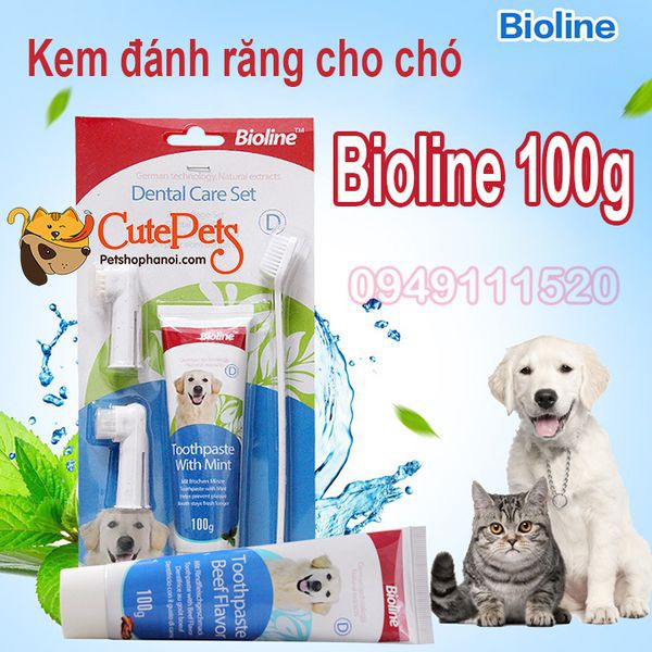 Kem đánh răng cho chó Bioline 100g + Bàn chải - Phụ kiện thú cưng Hà Nội