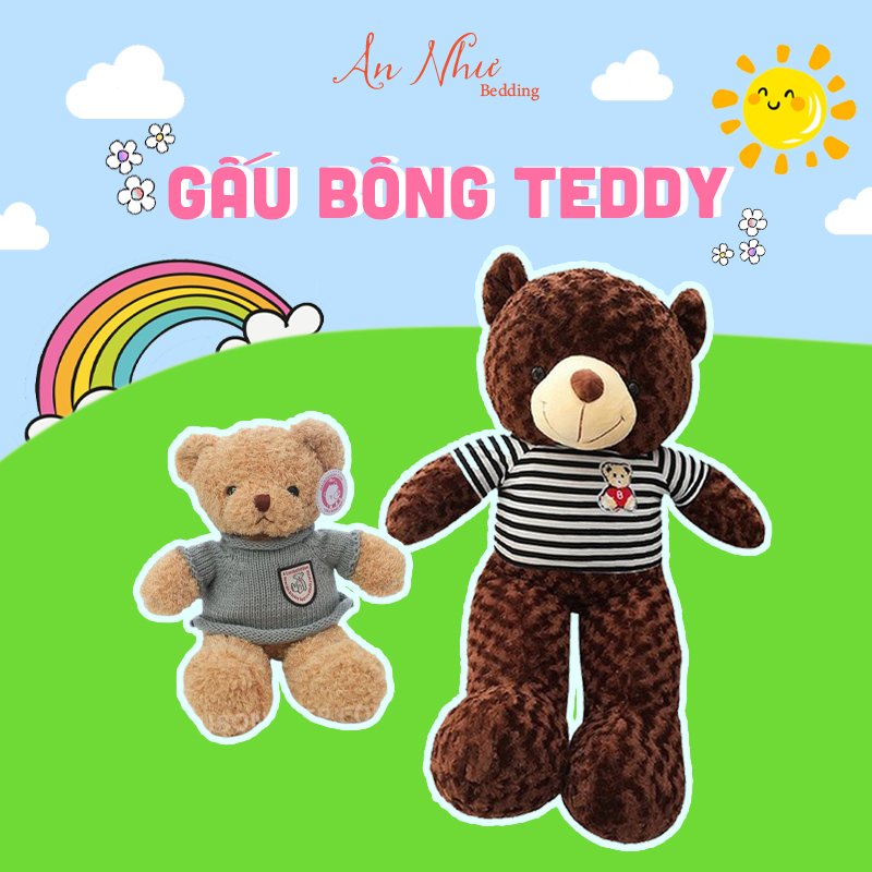 Gấu bông teddy 65/85/160cm thú nhồi bông teddy má hồng lông xoăn An Như Bedding