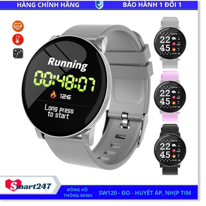 Đồng hồ thông minh, Smart Watch SW120, Mặt tròn, Đo Huyết Áp, Xem Nhịp Tim, Theo Dõi Giấc Ngủ, Màn Hình Nhạy Lắc Tay Sán