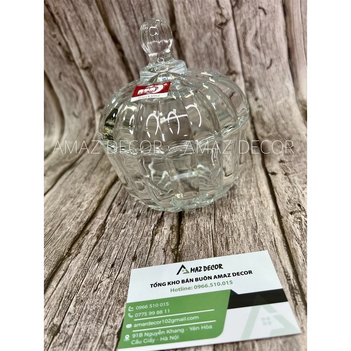 SALE NHẤT NĂM Thố hũ thủy tinh đựng mứt có nắp hạt dưa hình quả bí ngô dày dặn chất lượng cao