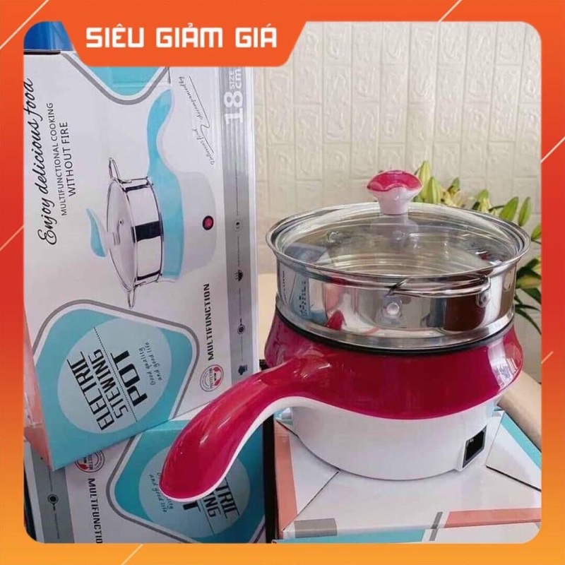 Nồi Điện Mini Hai Tầng Đa Năng có thể Chiên Xào, Hấp Luộc, Nấu Cơm, Nấu Lẩu Mini (Tặng Kèm Khay Hấp)