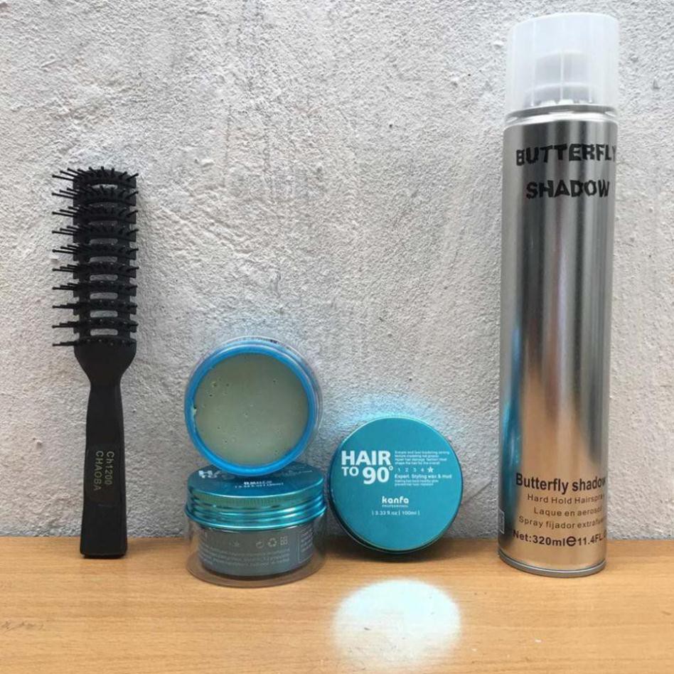 Sáp Vuốt Tóc Kanfa Hair To 90 + Gôm Xịt Tóc Butterfly Shadow 320ml + tặng lược tạo kiểu chaoba