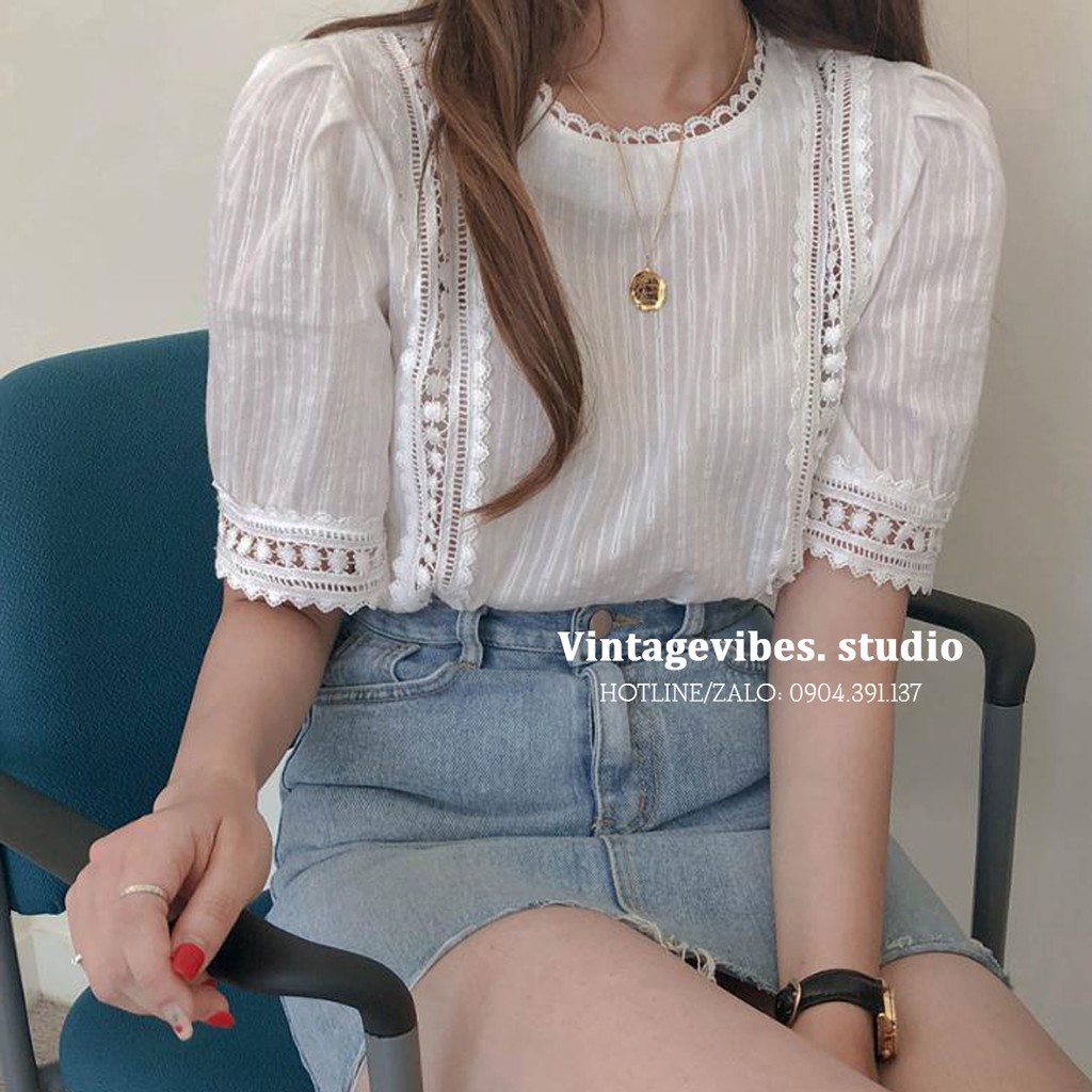 Áo babydoll cổ tròn ngắn tay phối ren (hàng QC) - KÈM VIDEO + ẢNH THẬT