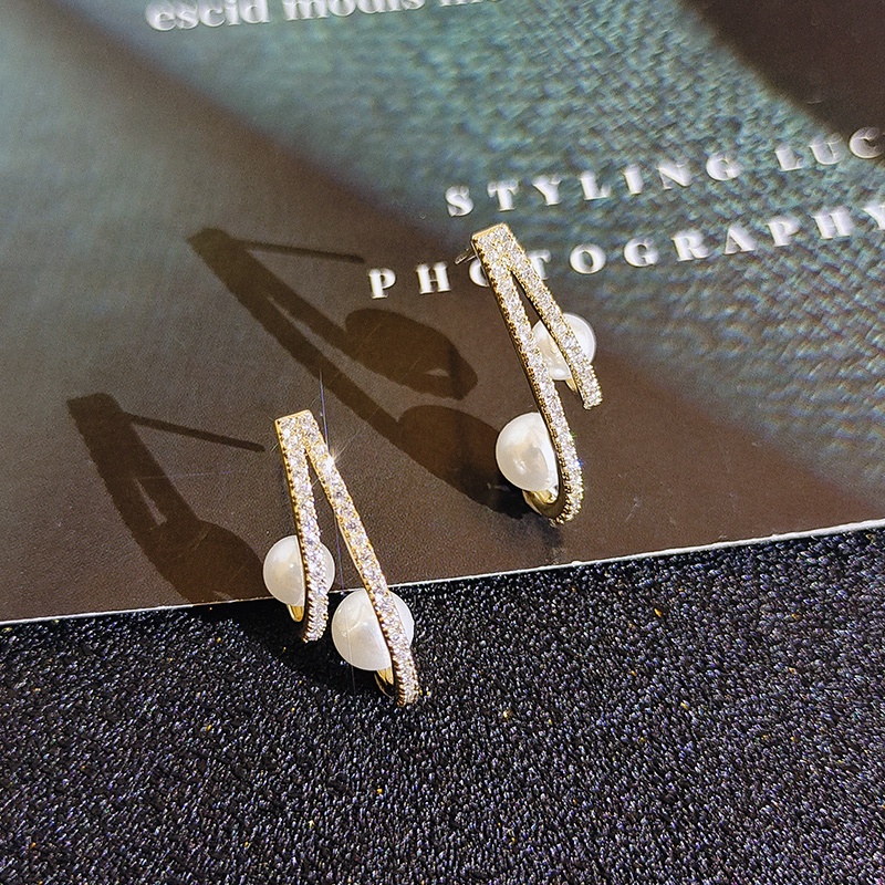 Bông tai JIUDUOLAN đính ngọc trai và đá zircon mạ vàng 18K phong cách thời trang Hàn Quốc