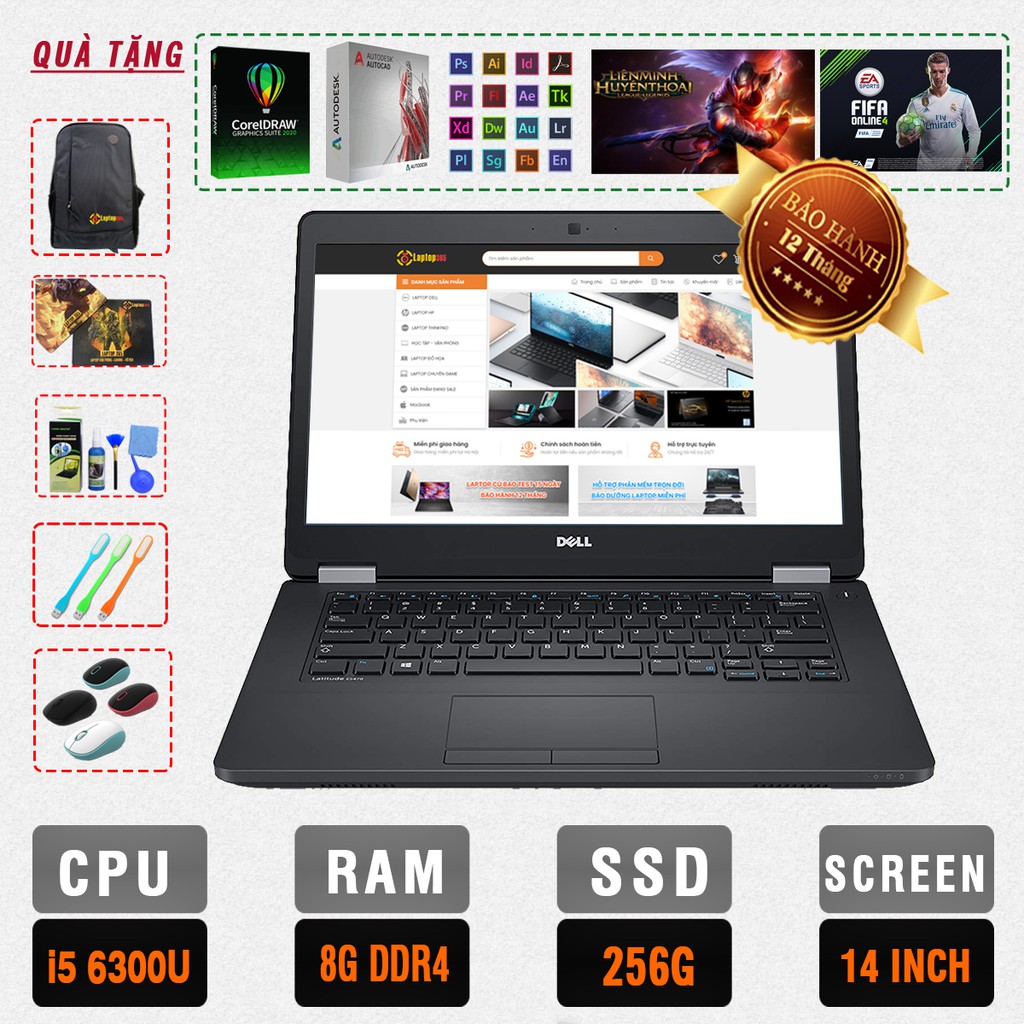 Laptop Dell Latitude E5470 (Core i5 6300U, Ram 8G, SSD 256G, Màn 14 HD)