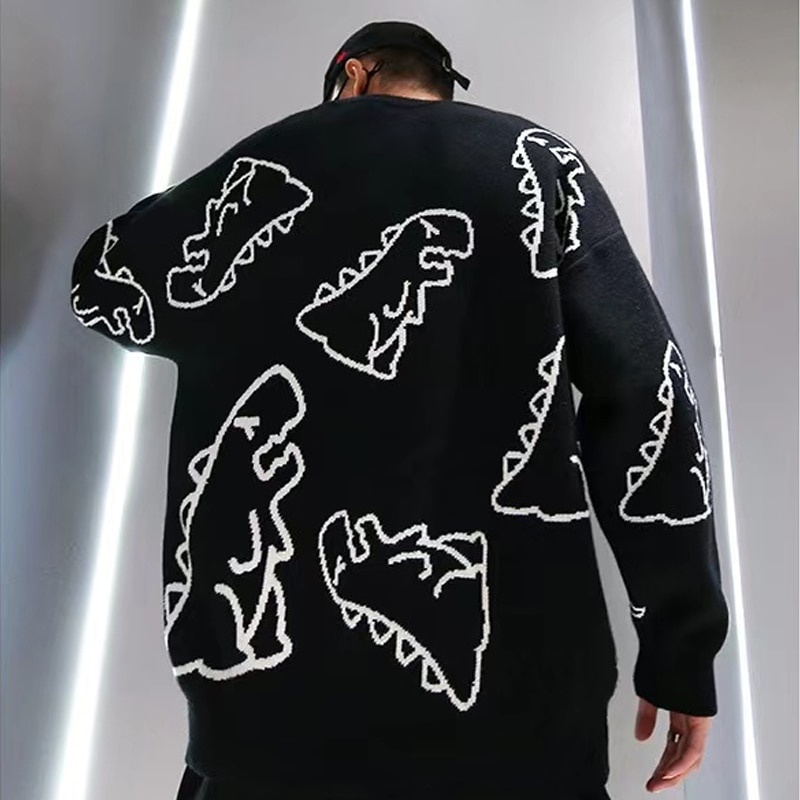 Áo Khoác cardigan Dệt Kim Dáng Rộng In Họa Tiết Khủng Long graffiti Đường Phố hip hop Thời Trang Mùa Đông 2021 Cho Nam Và Nữ