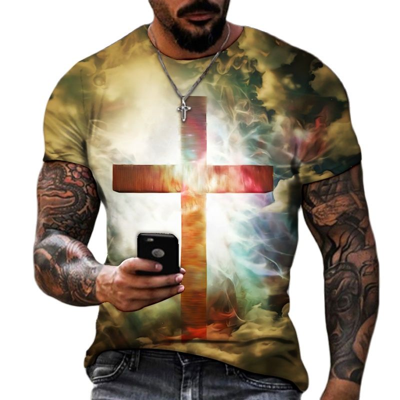 Áo Thun Tay Ngắn In Hình Chúa Jesus Thánh Giá 3D Thời Trang Mùa Hè Cho Nam