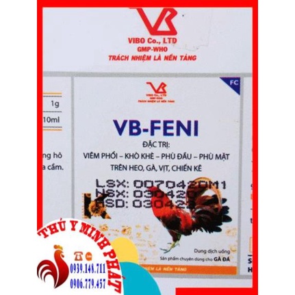 VB FENI lọ 10ml KHÒ KHÈ PHÂN XANH PHÂN TRẮNG TRÊN GÀ ĐÁ CHIM