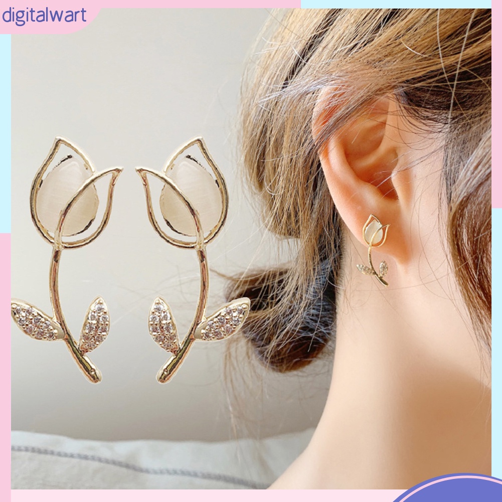 Cặp Khuyên Tai Tạo Hình Hoa Hồng Khảm Đá Duyên Dáng Thời Trang Cho Nữ