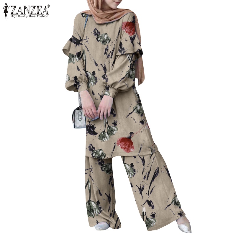 Zanzea Áo Kiểu Tay Phồng Cổ Tròn In Họa Tiết Thời Trang Dành Cho Nữ