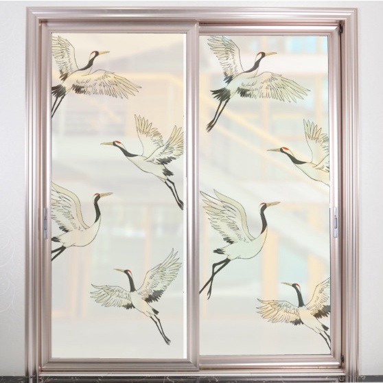 Decal dán kính cao cấp - Đàn hạt trắng bay lượn ( 60 x 116cm )