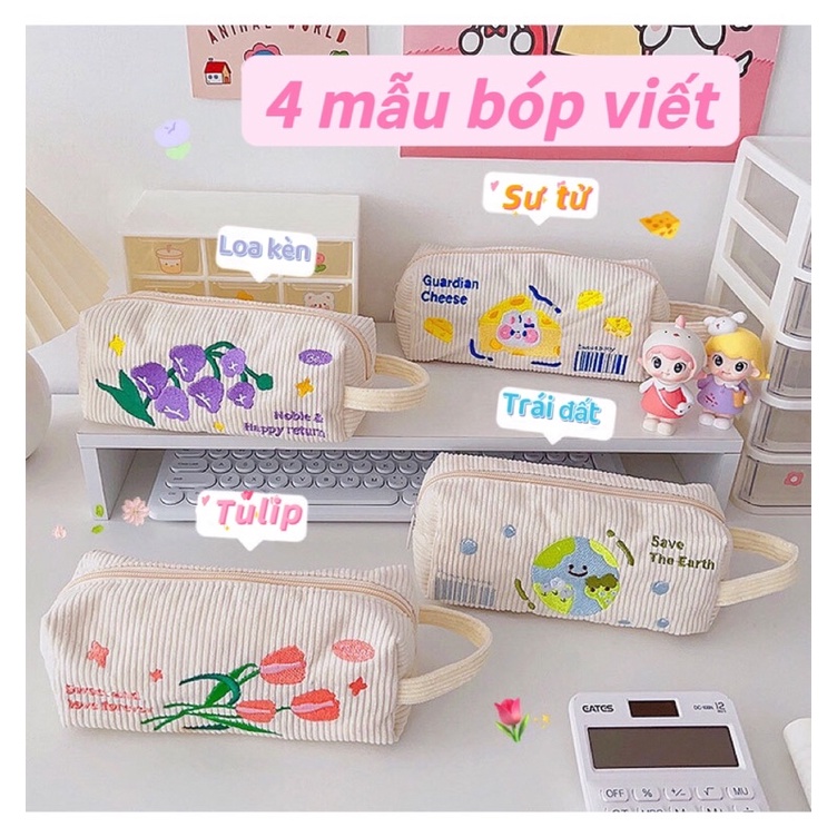 Bóp viết Nhung hoạ tiết thêu  bắt mắt