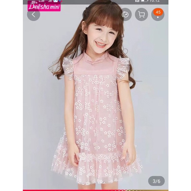V121 - Váy ren sườn xám hoa nhí bé gái