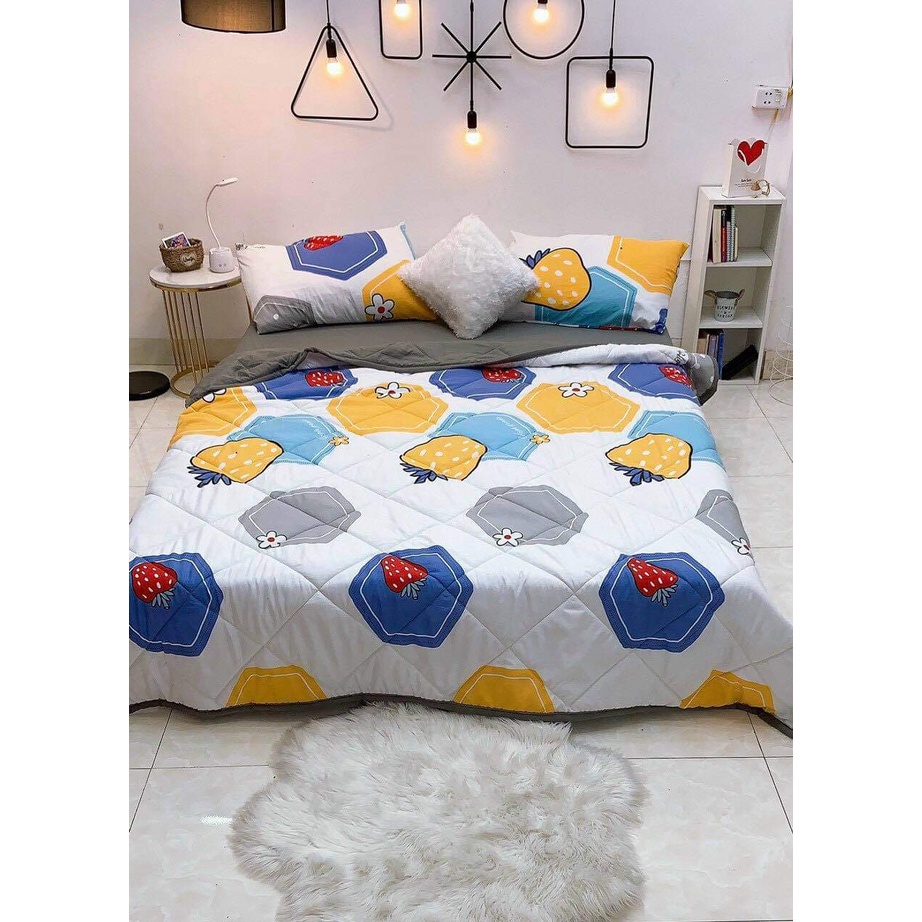 Bộ chăn ga gối chất liêu đũi cao cấp phối mầu