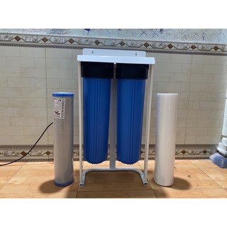 BỘ 2 CỐC LỌC NƯỚC THÔ 20 INCH KHÔNG DÙNG ĐIỆN - LỌC NƯỚC THÔ ĐẦU NGUỒN - TẶNG KÈM LÕI, GIÁ ĐỠ VÀ TAY VẶN
