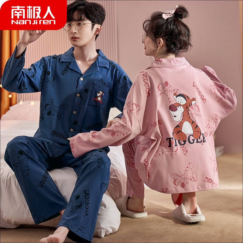 Bộ Đồ Ngủ Tay Dài Vải Cotton In Hoạt Hình Thời Trang Xuân Thu Cho Các Cặp Đô