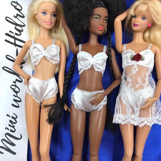 Combo 3pcs đồ ngủ bikini bra áo quần lót ren 3món dùng cho búp bê Barbie fashionistas, Barbie model muse