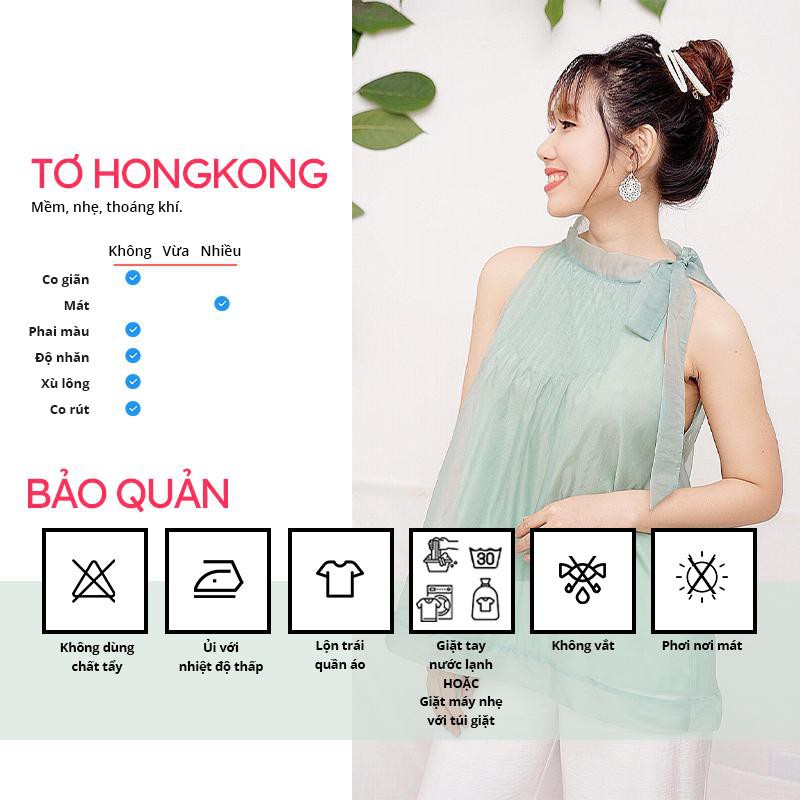 Áo thời trang nữ SBORG áo cổ yếm nơ chất liệu tơ Hongkong ngực xếp li dễ thương freesize dưới 60kg quà tặng vợ