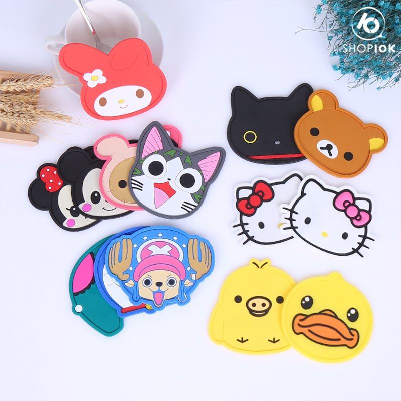 Đế lót ly, lot tách silicon dẻo hình cartoon 8-10cm nhiều mẫu