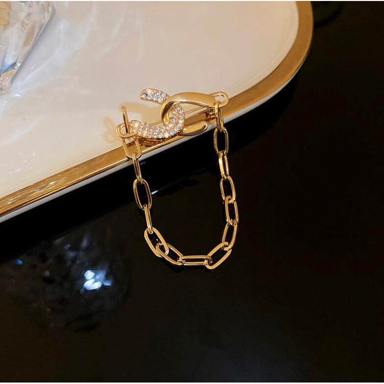 Trâm Cài Áo Dây Xích Kim Loại Đính Đá Thời Trang Phong Cách Hàn Quốc