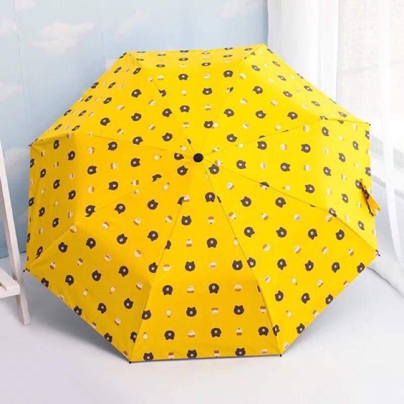 Ô Dù che mưa che nắng Gấp Gọn Hình Gấu Brown Vải 3 Lớp