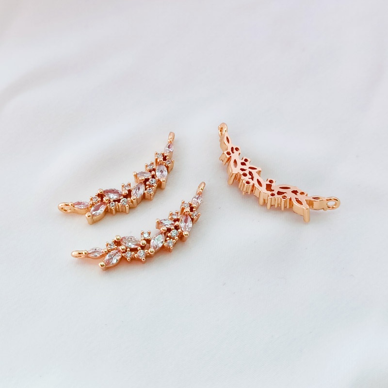 Phụ Kiện Trang Sức Hình Cành Lá Mạ Vàng 14K Đính Đá Zircon Nhiều Màu Sắc