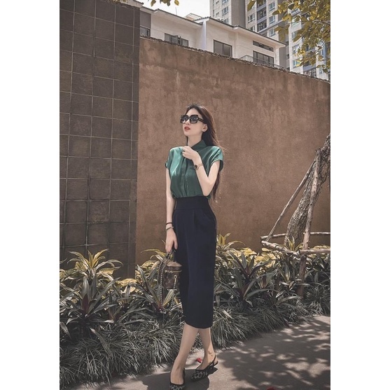 Chân váy công sở  midi bút chì chiết li che bụng huyen hip