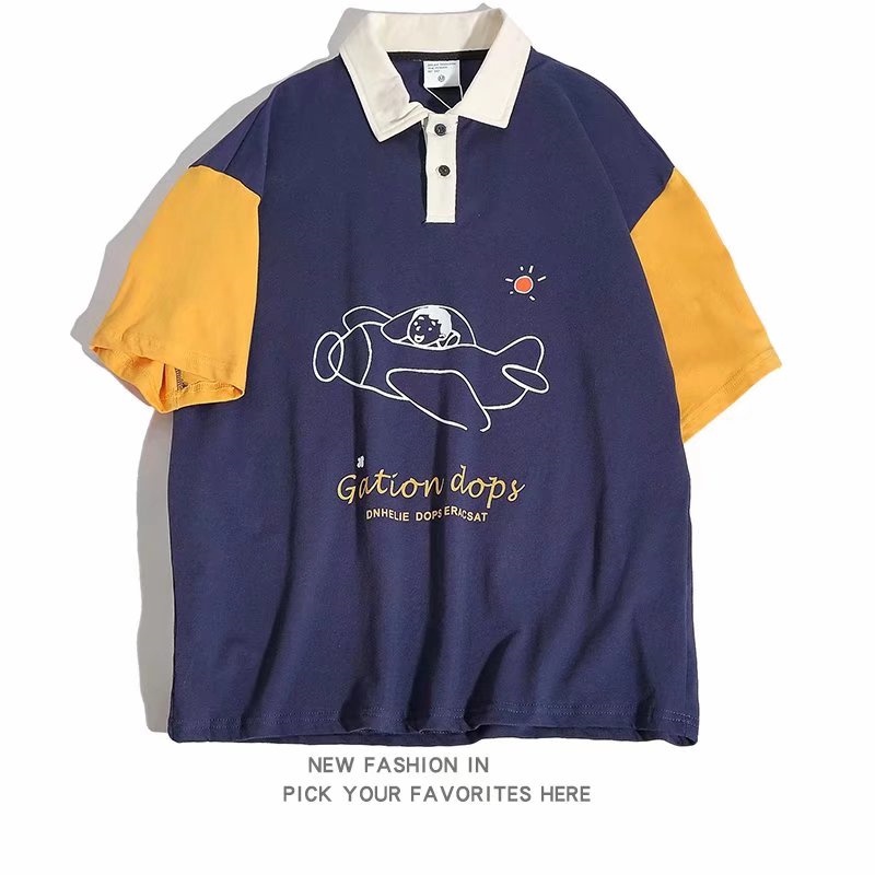 Áo Thun POLO Tay Ngắn Dáng Rộng Thêu Họa Tiết Hoạt Hình Phong Cách Hàn Quốc Thời Trang Mùa Hè Cho Nam size M-3XL