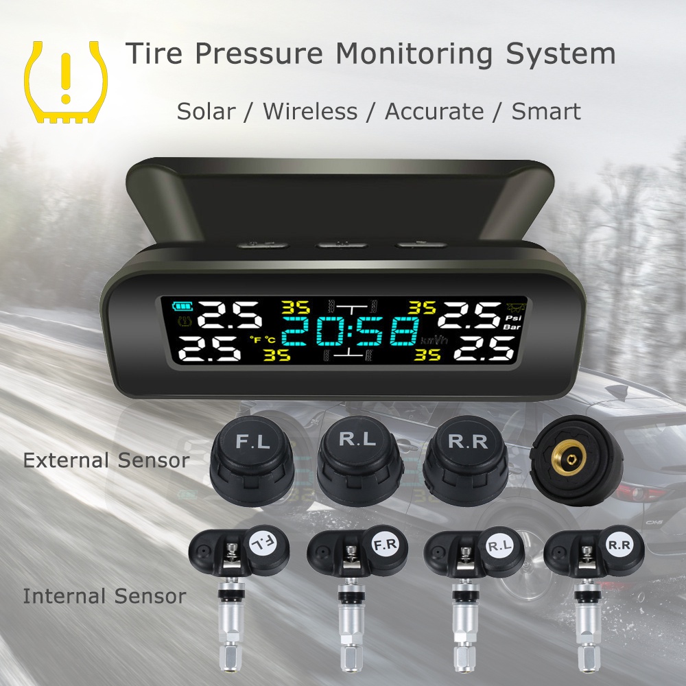 Hệ Thống Giám Sát Áp Suất Lốp Xe Hơi TPMS Không Dây Màn Hình LCD 4 Cảm Biến Áp Suất Lốp Xe Hơi
