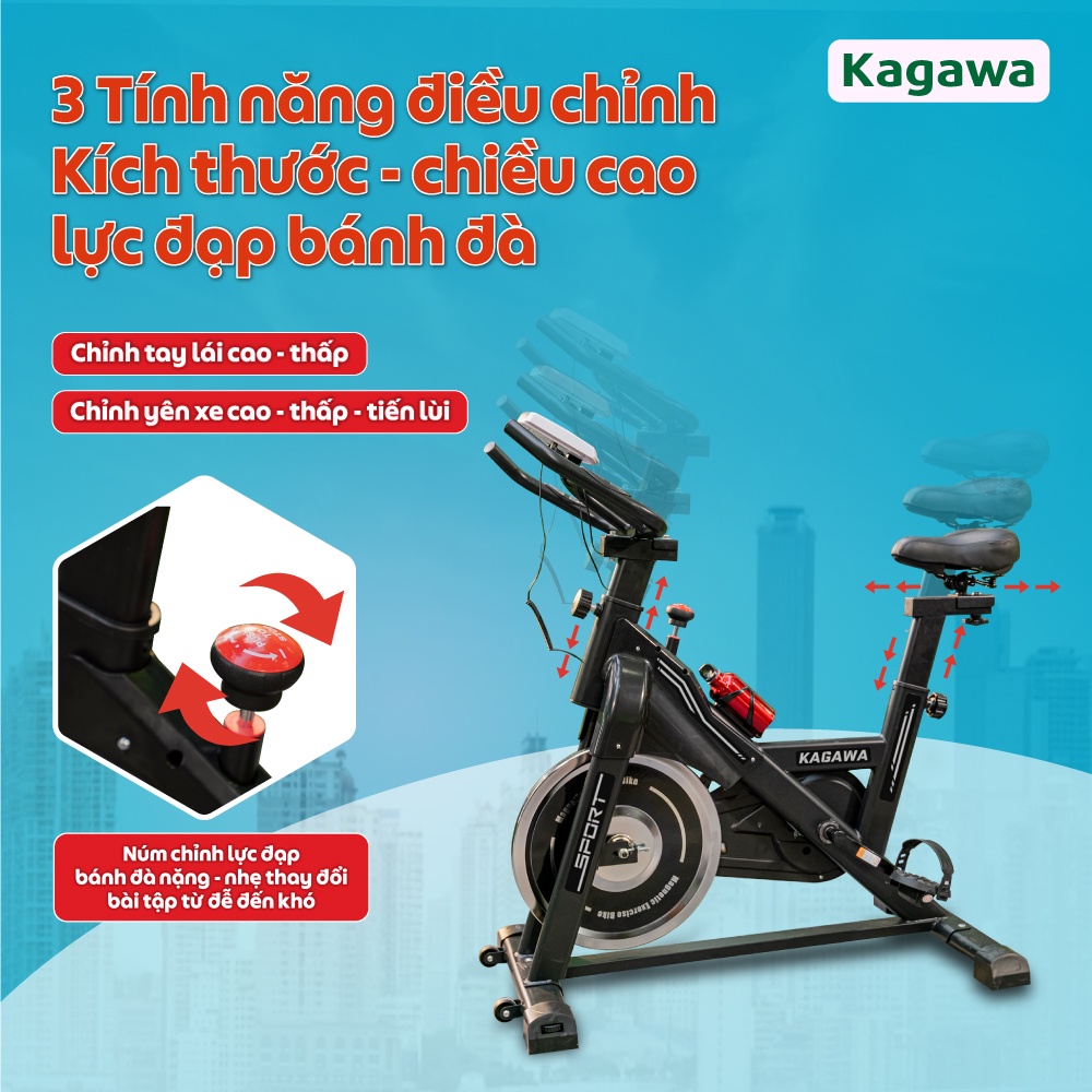 Xe đạp tập thể dục trong nhà Kagawa A8  khung sườn thép không rỉ, siêu bền, tặng 5 quà tặng