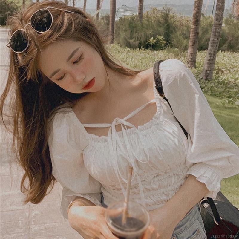 Áo Croptop Tay Dài Cổ Vuông Kiểu Dáng Trẻ Trung Quyến Rũ Dành Cho Nữ | BigBuy360 - bigbuy360.vn