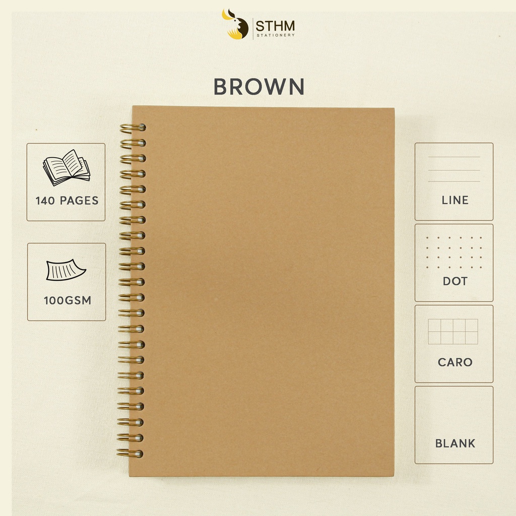 Sổ bìa trơn - BROWN - Giấy mỹ thuật - A5 - Ruột kem 100gsm nhiều loại - STHM stationery