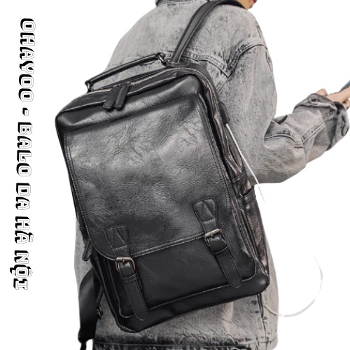 Balo da nam nữ chất liệu da PU cao cấp Hàn Quốc chống nước laptop 15,6 inch |𝑶𝒉𝒂𝒚𝒐𝒐- 𝑩𝒂𝒍𝒐 𝒅𝒂 𝑯𝒂̀ 𝑵𝒐̣̂𝒊