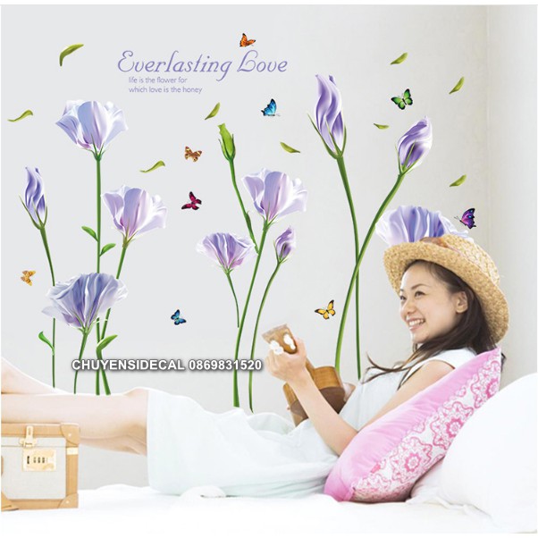 Decal trang trí tường - Hoa Tím 5 cánh mỏng