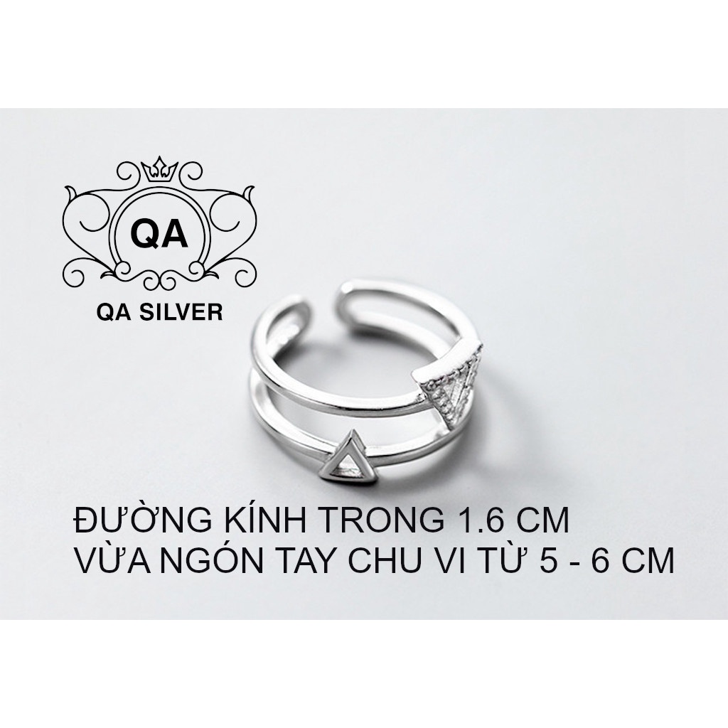 Nhẫn bạc 925 tầng mặt tam giác khảm đá nhẫn nữ hình học S925 TRIANGLE Silver Ring QA SILVER RI220102