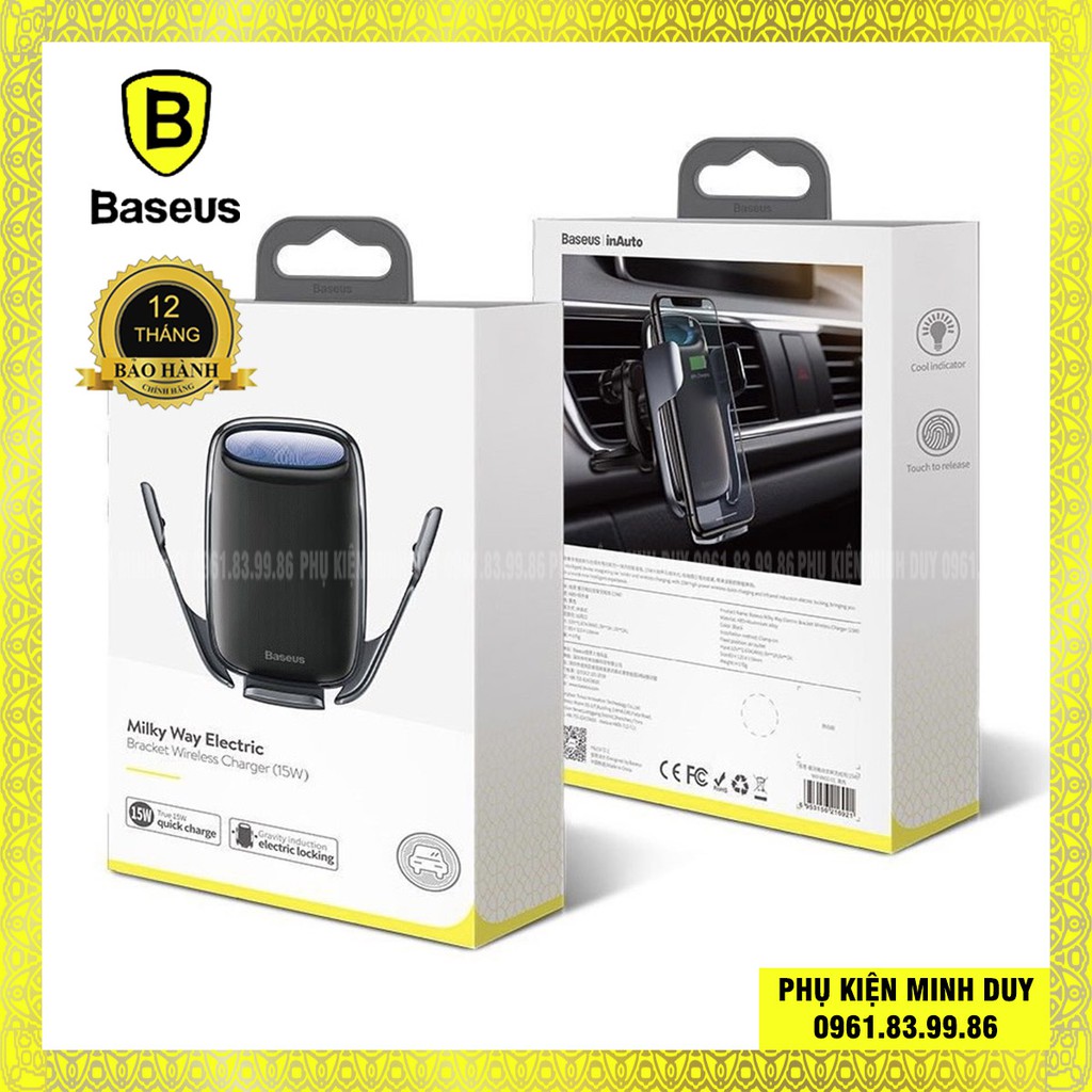 Đế giữ điện thoại tích hợp sạc nhanh không dây dùng cho xe hơi Baseus Milky Way Electric Bracket Wireless Charger 15W