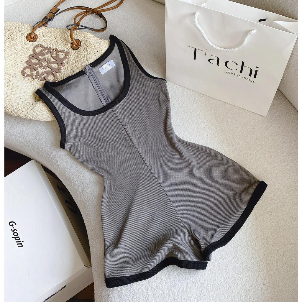 JUMPSUIT GÂN XÁM VIỀN ĐEN SHORT