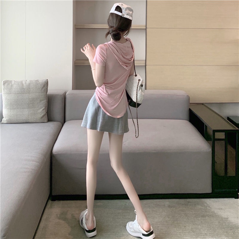 Áo Thun Tay Ngắn Có Mũ Trùm Đầu Thời Trang Mùa Hè Cho Nữ