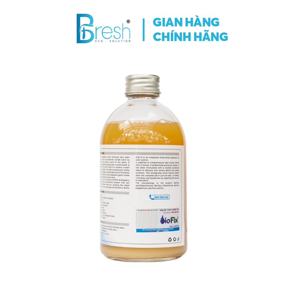 BFRESH Vi sinh xử lý mùi hôi Biofix SOC S chai 350ml - Xử lý mùi hôi đường ống, nhà vệ sinh, chuồng trại