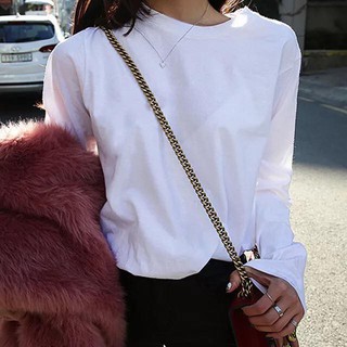 Áo thun dài tay Ulzzang áo phông trơn màu trắng áo dài tay nữ
