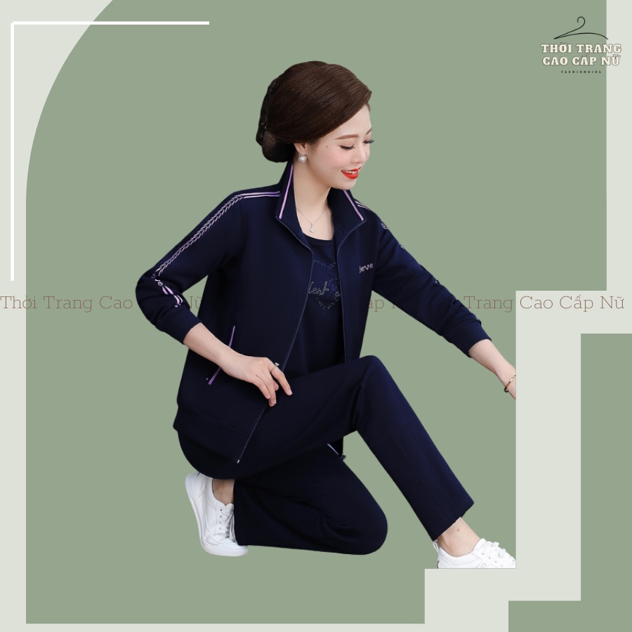 Bộ Thu Đông Nữ Bộ Nỉ Da Cá Dày Dặn, Bộ Mặc Nhà Trung Niên Dành Cho Bà Cho Mẹ Bigsize Màu Xanh Than Và Ghi TN25