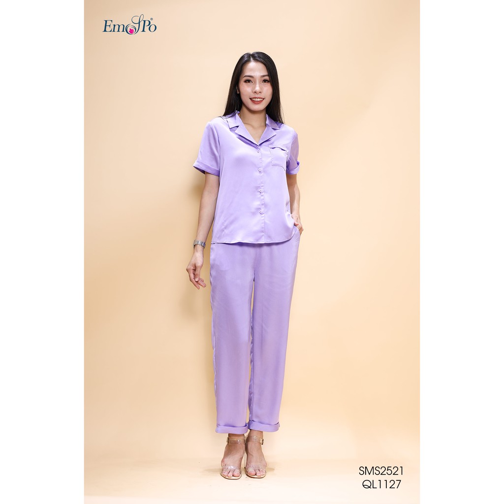 [Mã LTP50 giảm 50000 đơn 150000] Bộ Pyjama lụa trơn màu ngắn tay quần dài Emspo SMS2521 - QL1127 (Tím, Xanh)