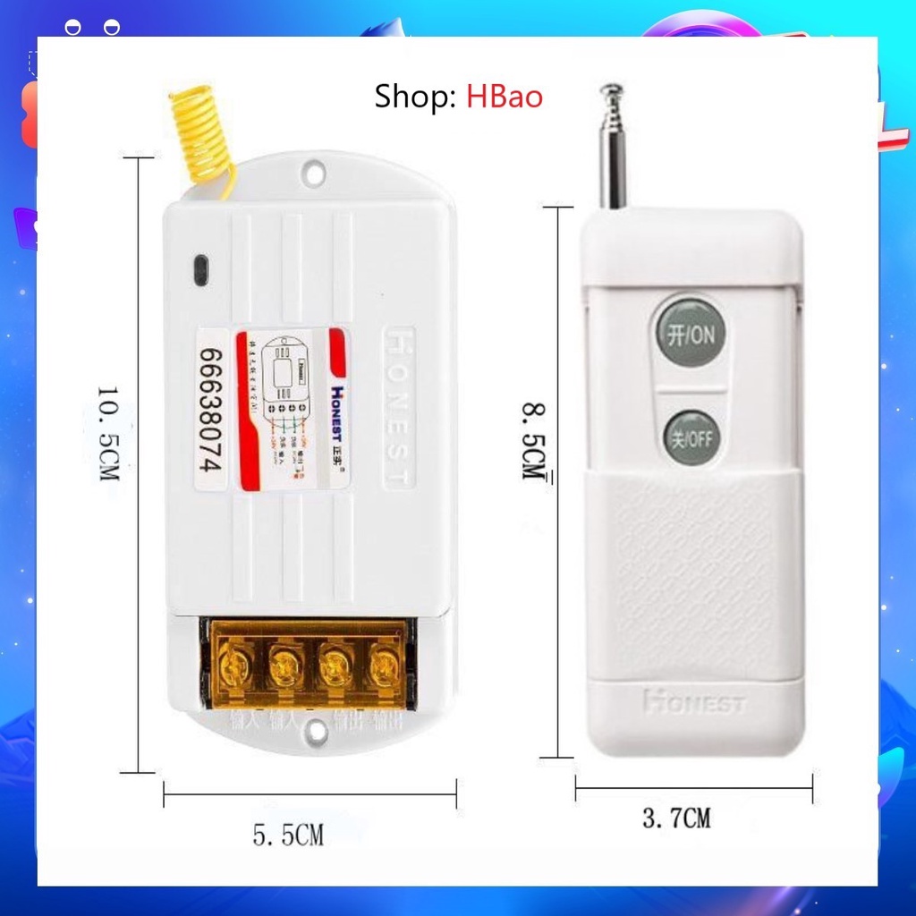 Bộ công tắc điều khiển từ xa Honest 1Km HT-6220 9220 30A 40A /220V Có nút học lệnh