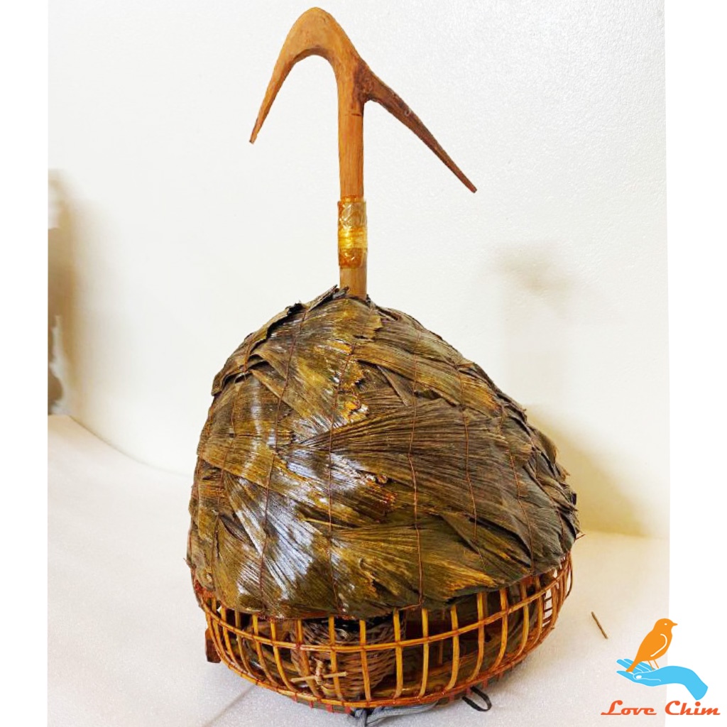 Lồng Cu Gáy lợp lá đẹp, Lồng chim Cu Gáy lợp lá, Lồng chim Cu LOVECHIM (Tặng giỏ thóc)