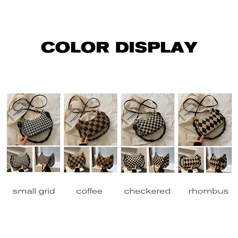 Túi đeo dưới cánh tay YADOU họa tiết sọc caro phong cách vintage thời trang cho nữ