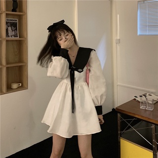 Ethelgirl Đầm dáng chữ A tay dài màu đen phong cách Hàn Quốc sành điệu cho nữ
